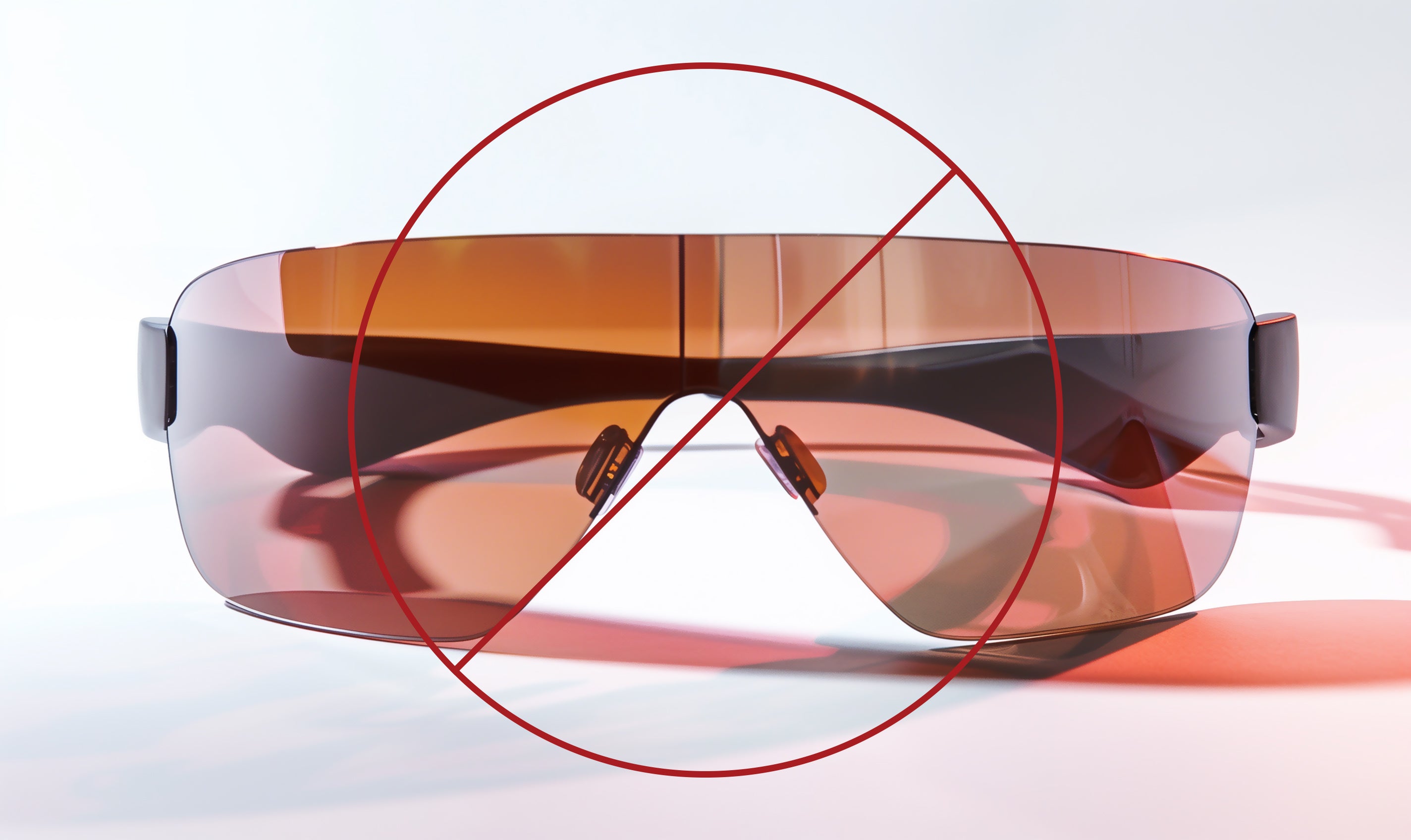 Image of curved sunglasses being struck thru