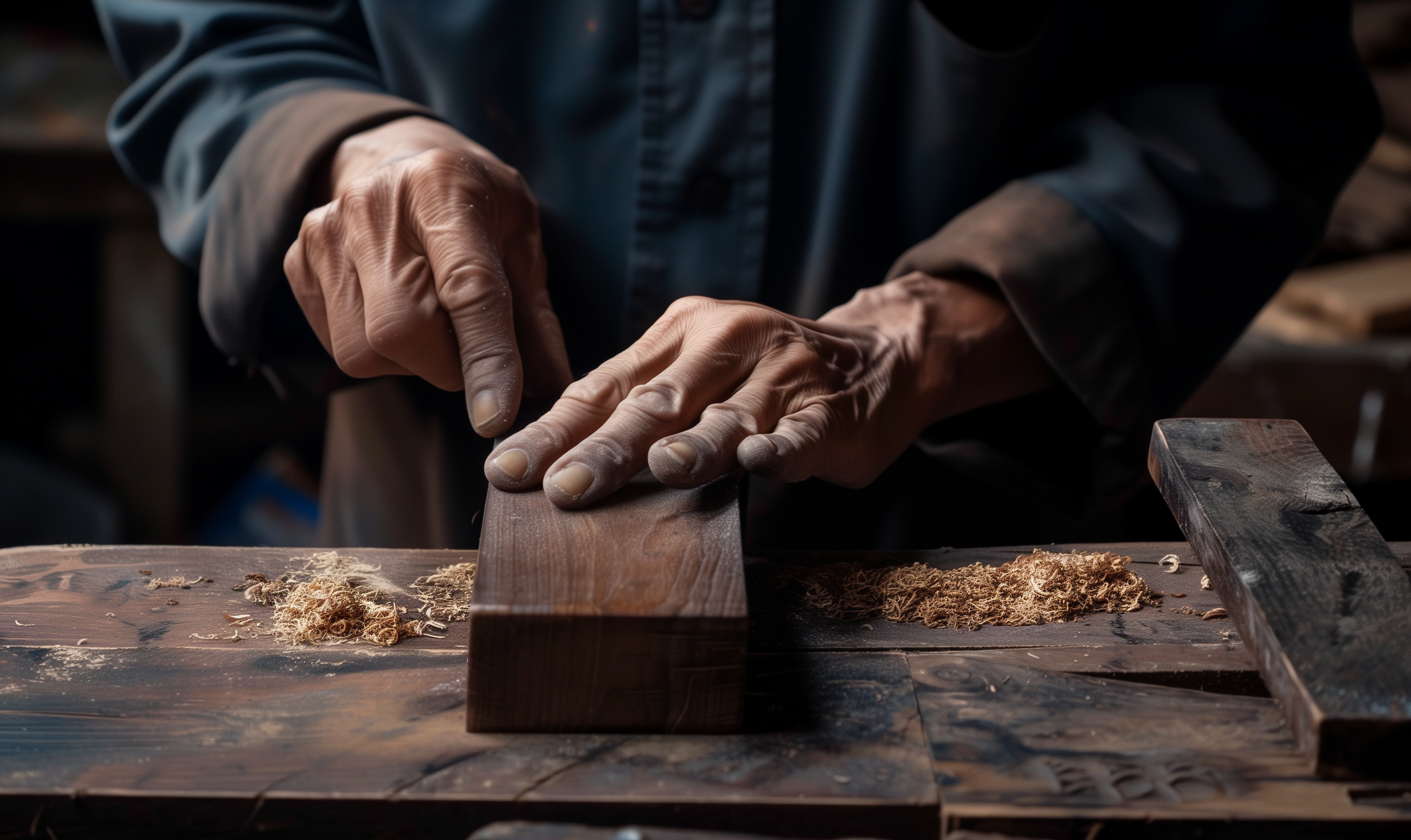 image of wood worker carving into a block of wood