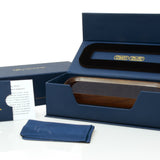 Luxurious opulant navy and gold foil embossed, gift box packaging with magnetic closure for the Italico Luxury Glasses Valet